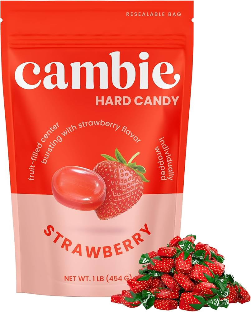 Strawberry Hard Candy Individually Wrapped by Cambie, 1 lb of Strawberry Candy with a Deliciously... | Amazon (US)