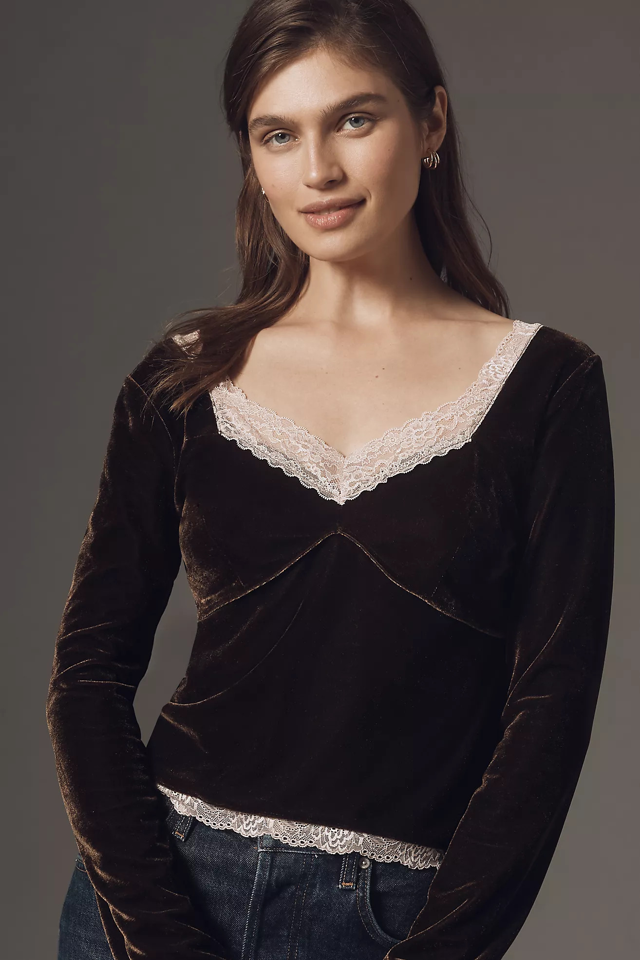 By Anthropologie Velvet Lace V-Neck Top | Anthropologie (US)
