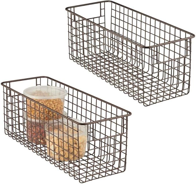 mDesign Narrow Farmhouse Decor Metal Wire Food Storage Organizer Bin Basket with Handles for Kitc... | Amazon (US)