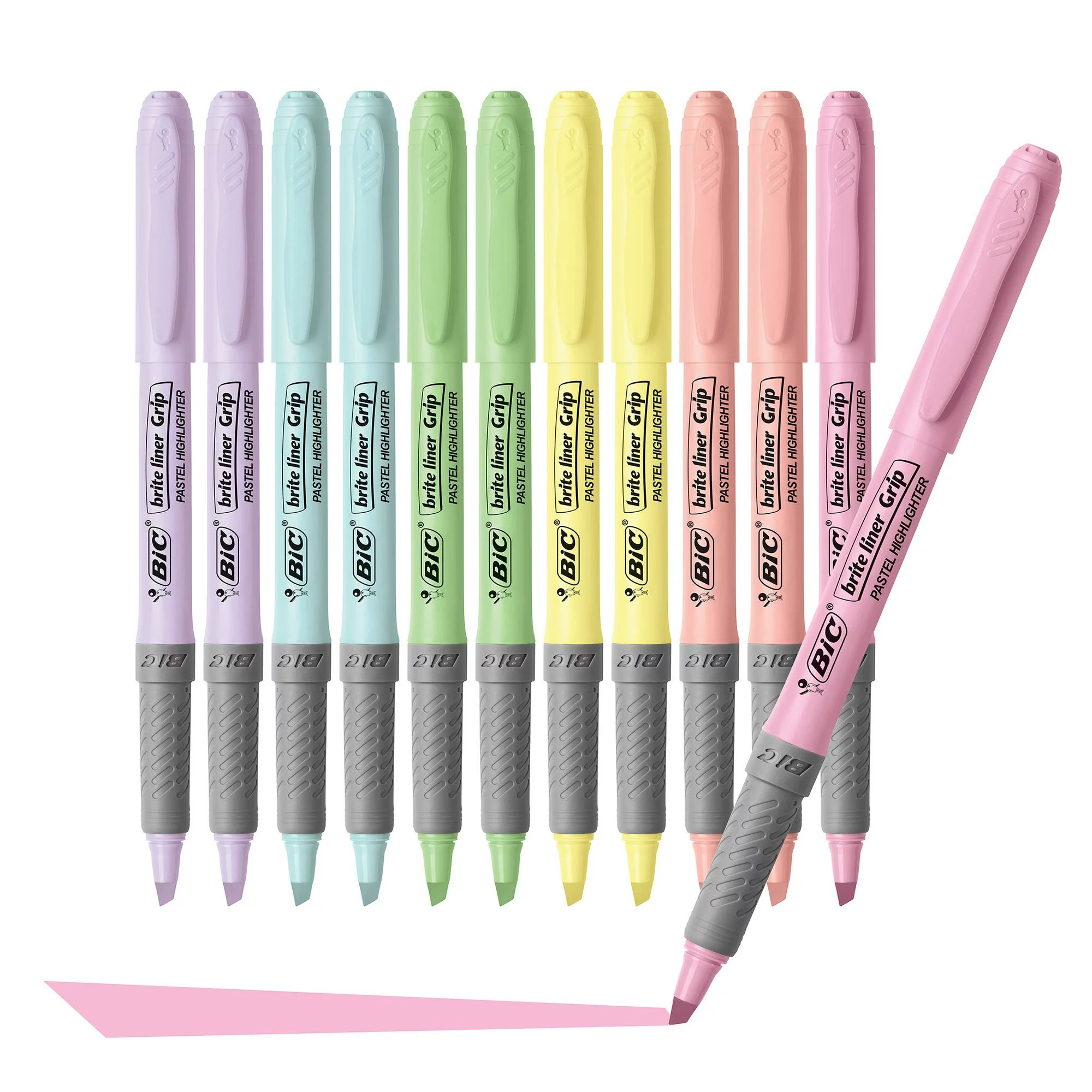 BIC Brite Liner Grip Pastel Highlighter Set, Assorted Pastel Colors, Rubber Grip, 12 Count | Walmart (US)