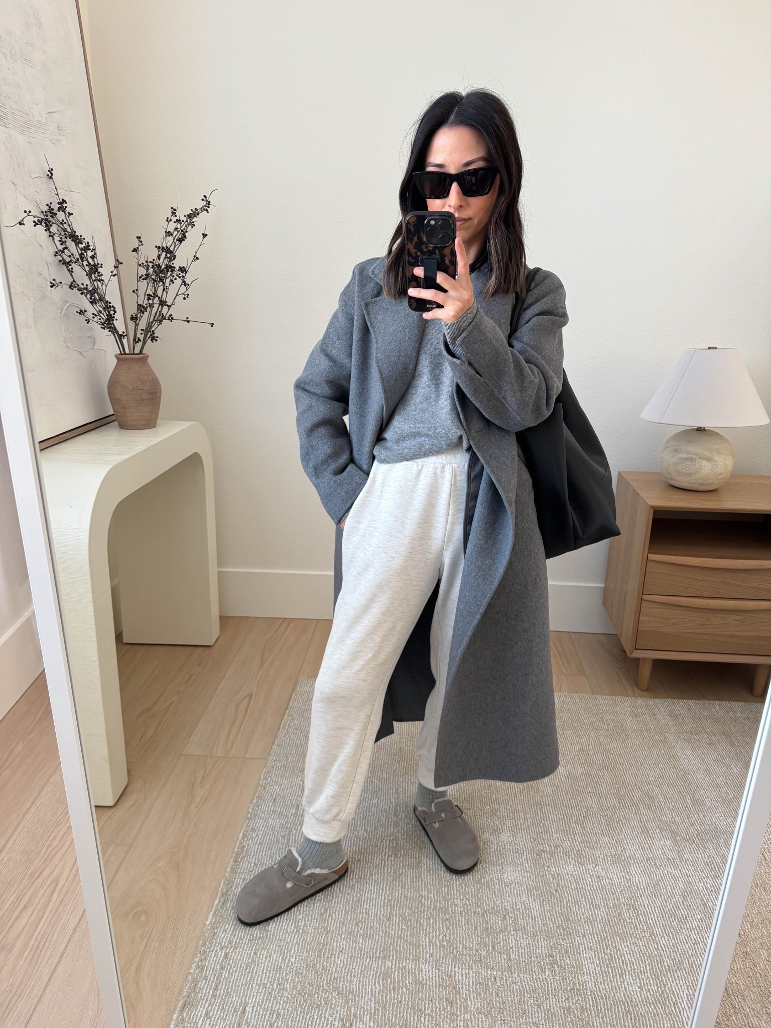 Cozy cold weather outfits. 

Banana Republic coat petite xs (old)
Eileen Fisher cashmere sweater xs (old)
Varley joggers 26" inseam xs
Everlane socks (old)
Birkenstocks shearling clogs 36
Mansur Gavrel tote 
YSL sunglasses

Winter style, winter outfits, petite style 

#LTKPetite #LTKSeasonal