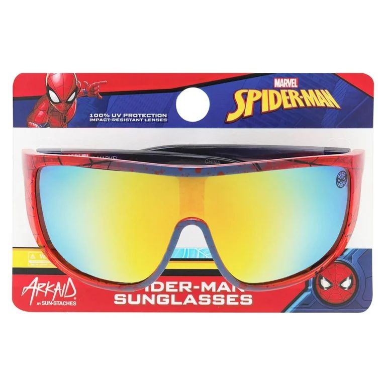 Marvel Spider-Man Red and Black Large Lens Sports Wrap Kids Sunglasses by SUNSTACHES | Walmart (US)