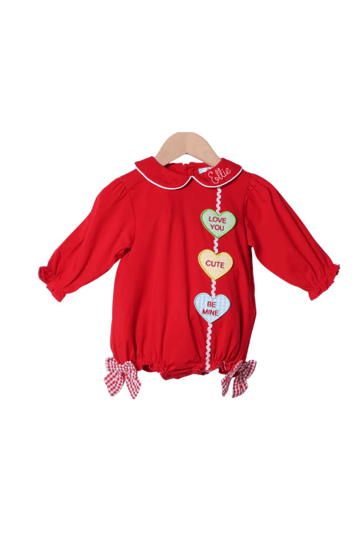 Applique Conversation Heart Red Knit Bubble | The Smocked Flamingo