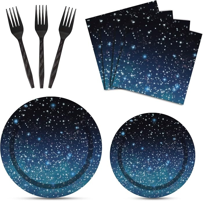 96 Pcs Galaxy Party Starry Night Supplies Tableware Set Outer Space Theme Birthday Star Party Tab... | Amazon (US)