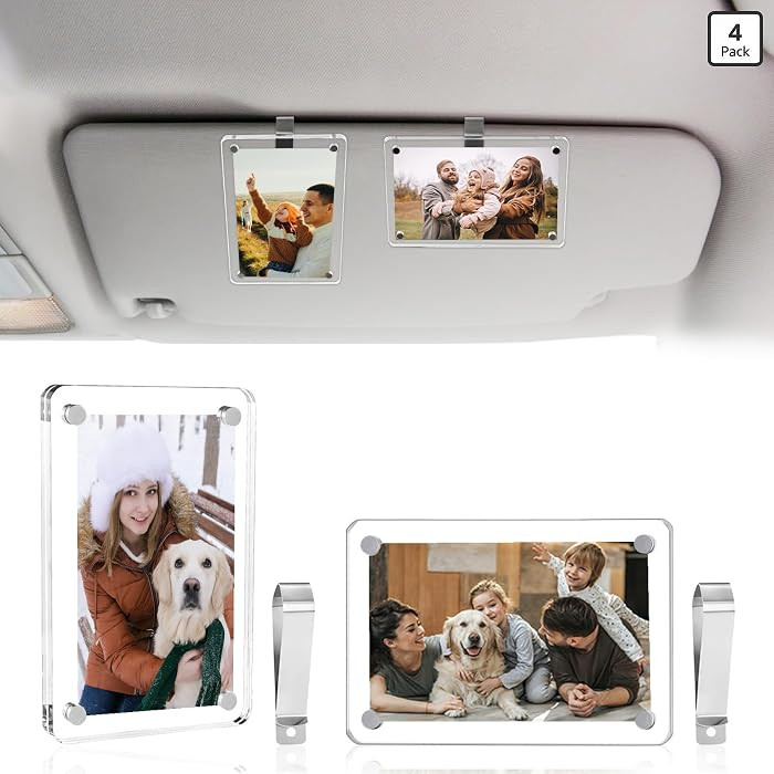 4 Pack Car Visor Photo Clip, Acrylic Magnetic Personalized Car Visor Clip Photo Frame, Sun Visor ... | Amazon (US)