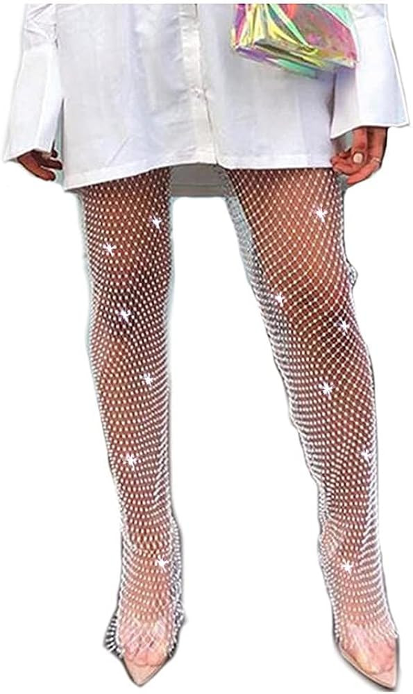 Yokawe Rhinestones Fishnet Pants Black Mesh See Through Leggings Sexy Cover Up Hollow Out Outfit ... | Amazon (US)