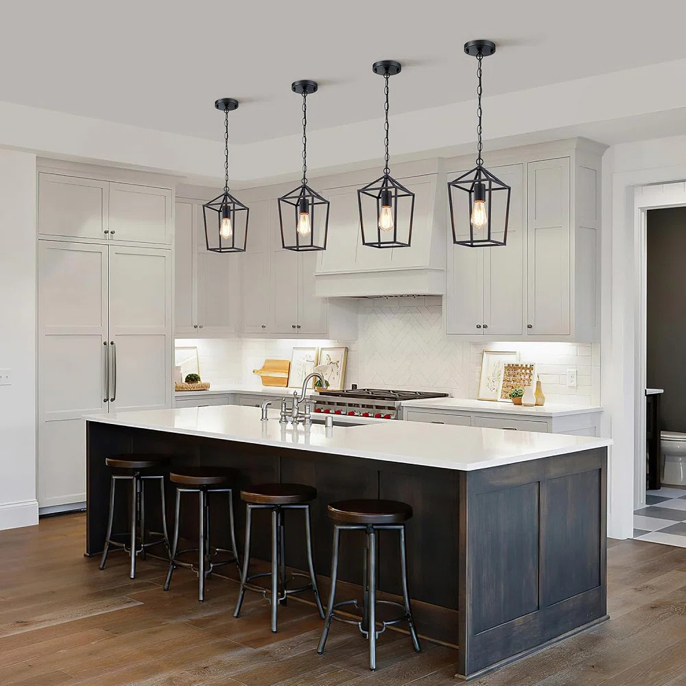 2-Pack Farmhouse Pendant Lights Kitchen Island, Black Pendant Light Fixtures Hanging Lamp For Kit... | Wayfair North America