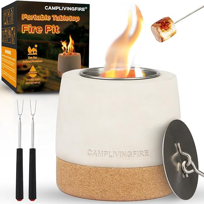 Tabletop Fire Pit, Round Concrete Smokeless Smores Fire Pit Table Top as Smores Maker Kit, Dual B... | Amazon (US)