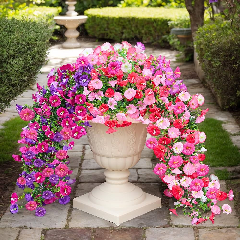 7 Color Mix Artificial Hanging Flowers for Outdoor, 8 Pcs Fake Silk Petunias Plants Arrangement, ... | Amazon (US)