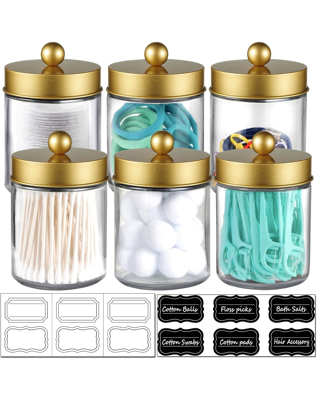 6Pc Apothecary Jars Bathroom Vanity Organizer- Rustic Farmhouse Decor Storage Canister with Stainless Steel Lids- Qtip Dispenser Holder for Q-Tips,Cotton Swabs,Rounds,Ball,Flossers (Gold)

#ltkhome #goldaesthetics #ltksalealert #ltkbeauty 

#LTKSaleAlert #LTKHome #LTKBeauty