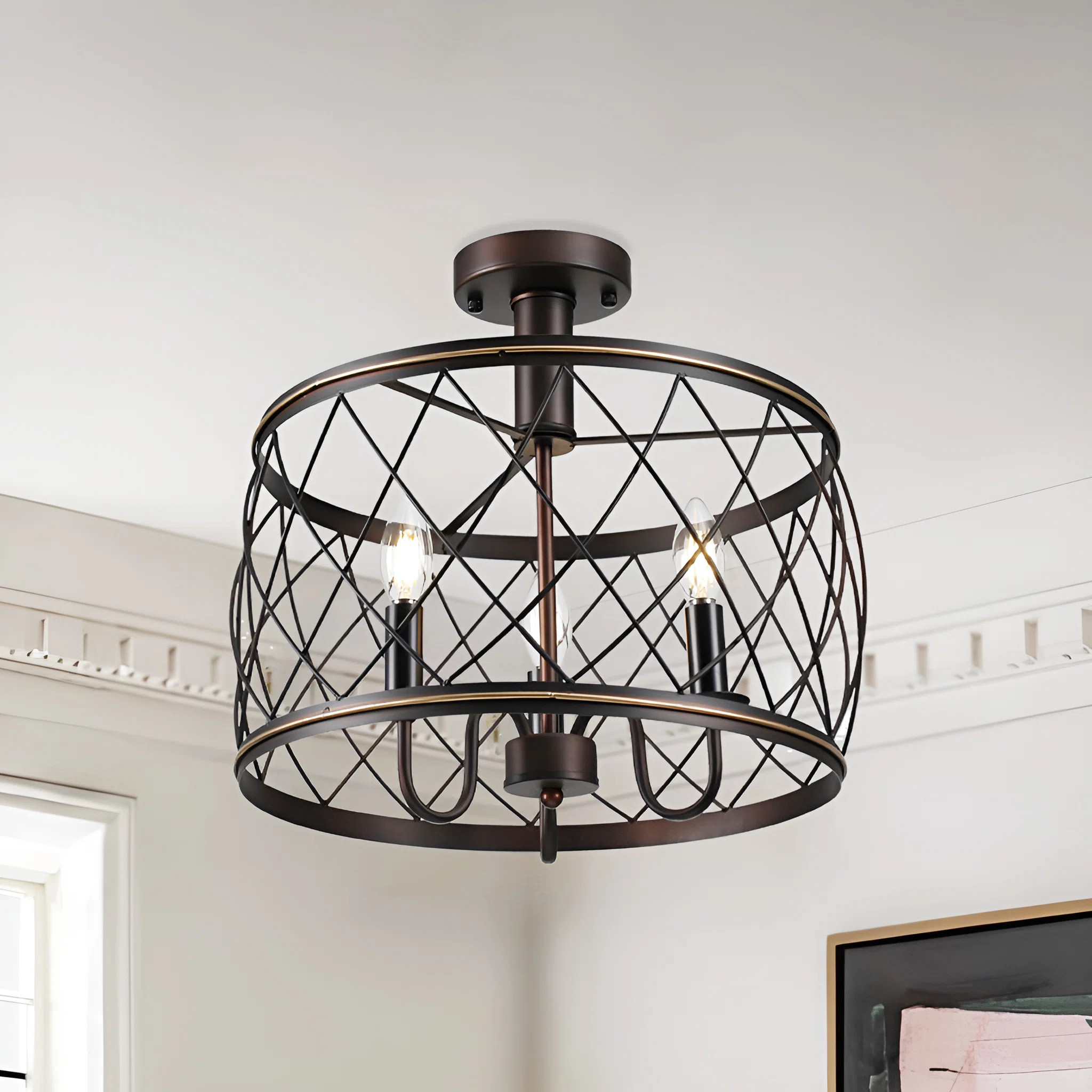 Hardoby 15.7 " Trellis Cage Semi Flush Mount Ceiling Light (Oil bronze) | Wayfair North America