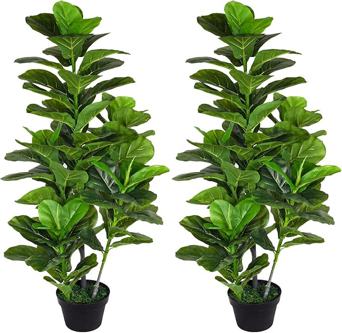 Leisure 4 ft Artificial Fiddle Leaf fig Tree IndoorOutdoor UV Resistant,Set of Two in a Brown Pla... | Amazon (US)