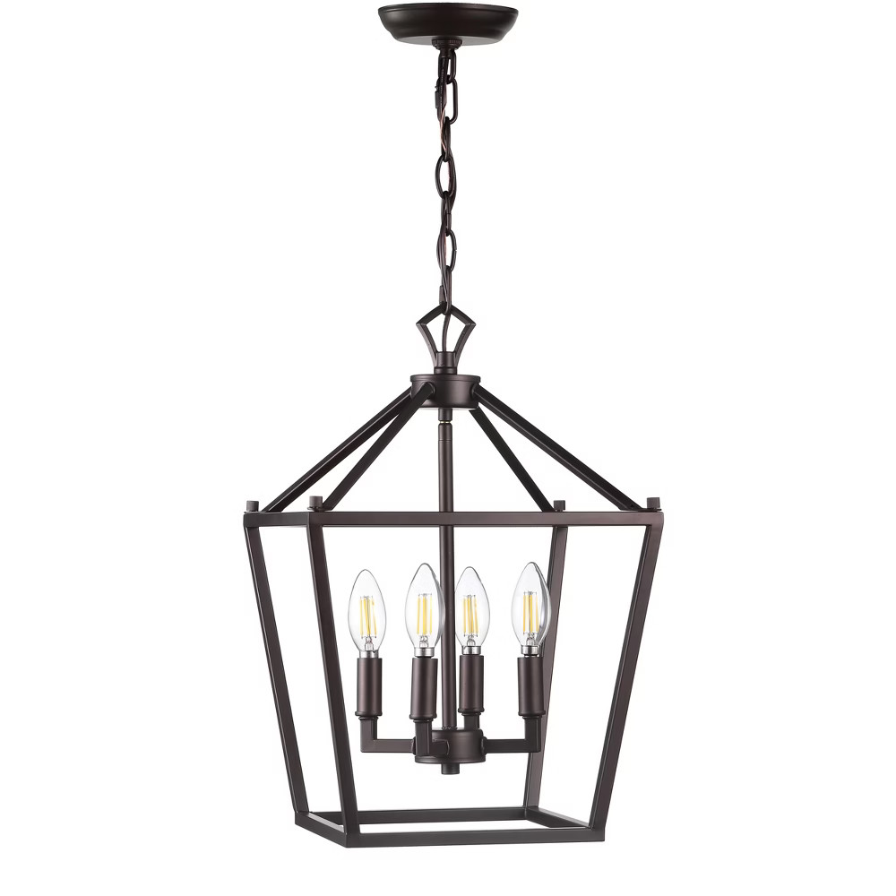 12"" Pagoda 4 Bulb Lantern Metal LED Pendant Black - JONATHAN Y, Adult Unisex | Target