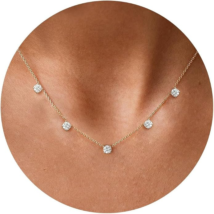 VRIUA Necklaces for Women - 14K Gold/Silver Plated Dainty Chain Necklace with Five Charms: Diamon... | Amazon (US)