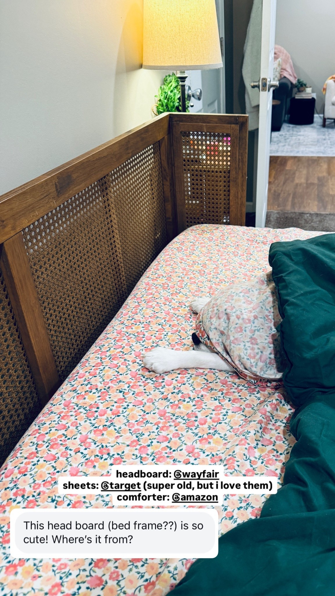 headboard: @Wayfair 
sheets: @Target  (super old, but i love them)
comforter: Amazon