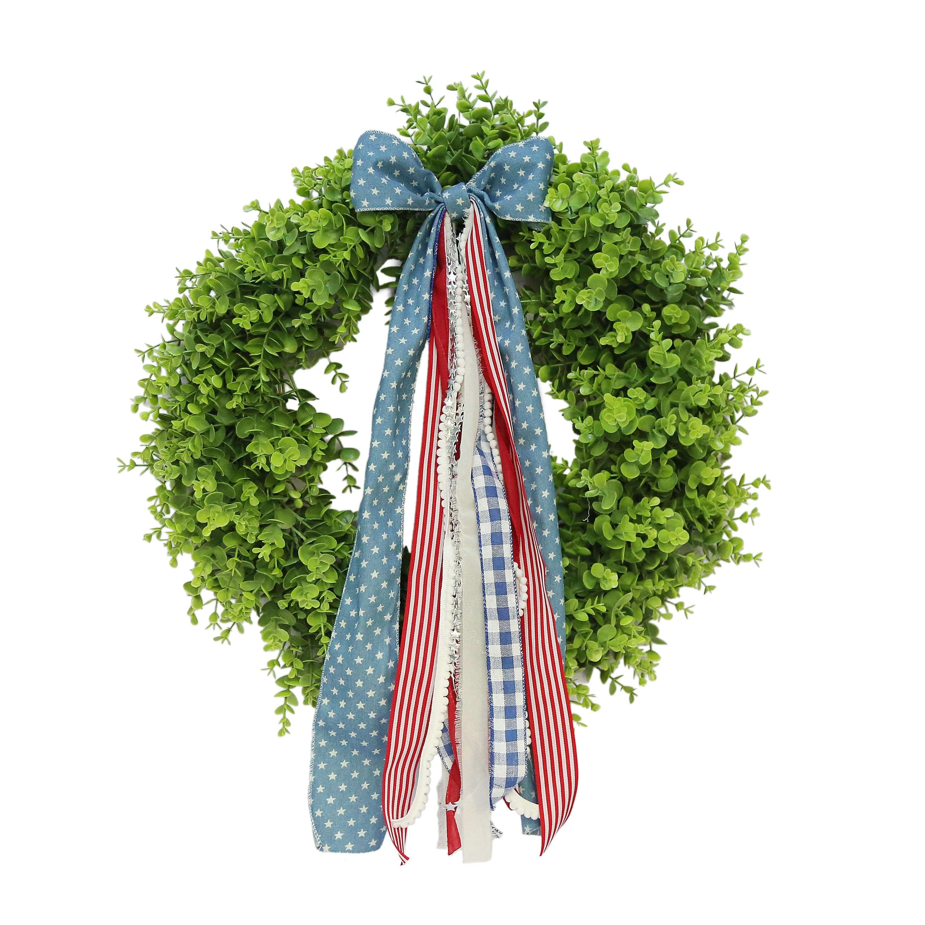 Boxwood Wreath with Bow, Red/White/Blue, 28", by My Texas House | Walmart (US)