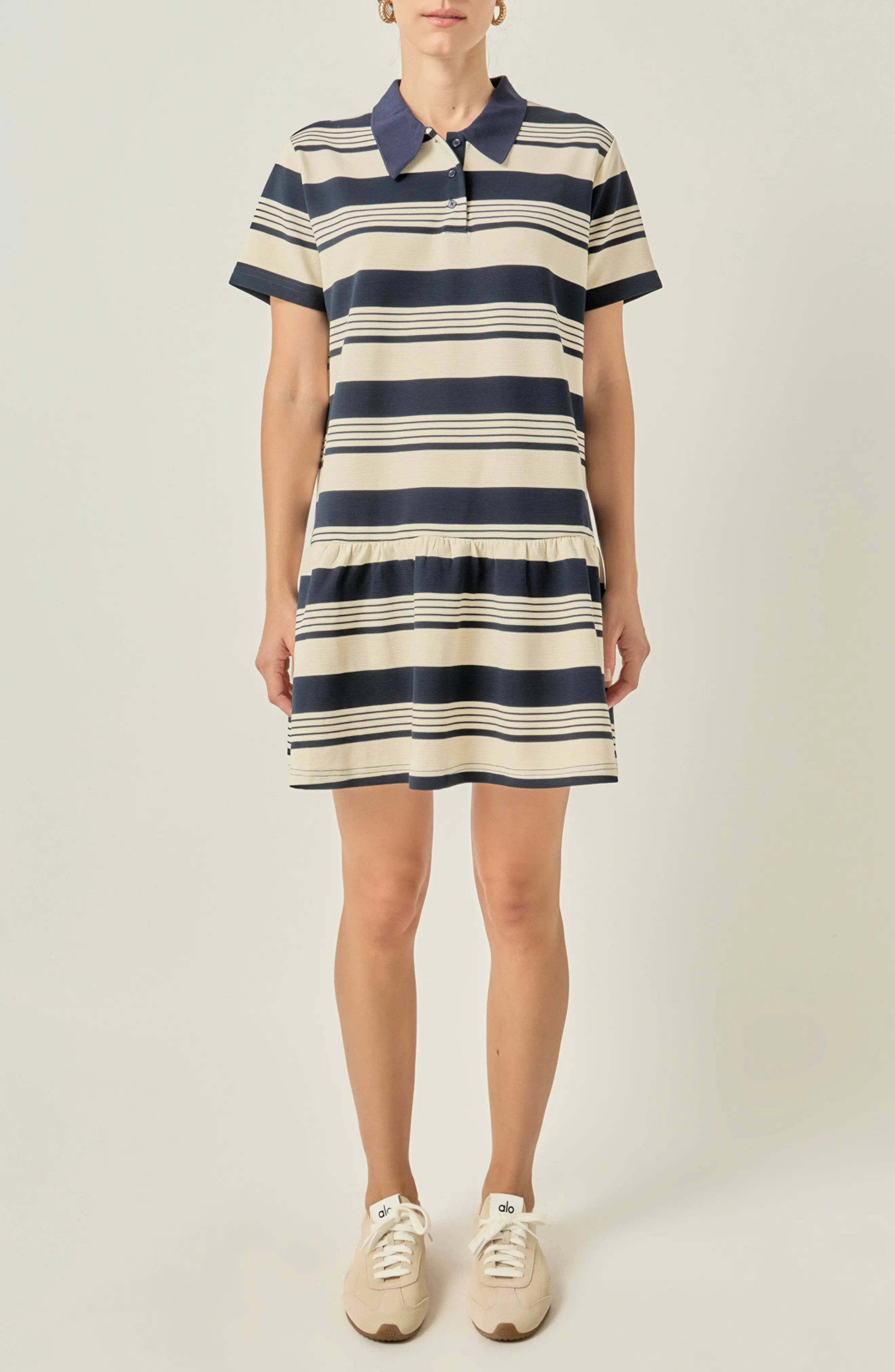 English Factory Striped Polo Minidress in Navy/cream at Nordstrom, Size Medium | Nordstrom