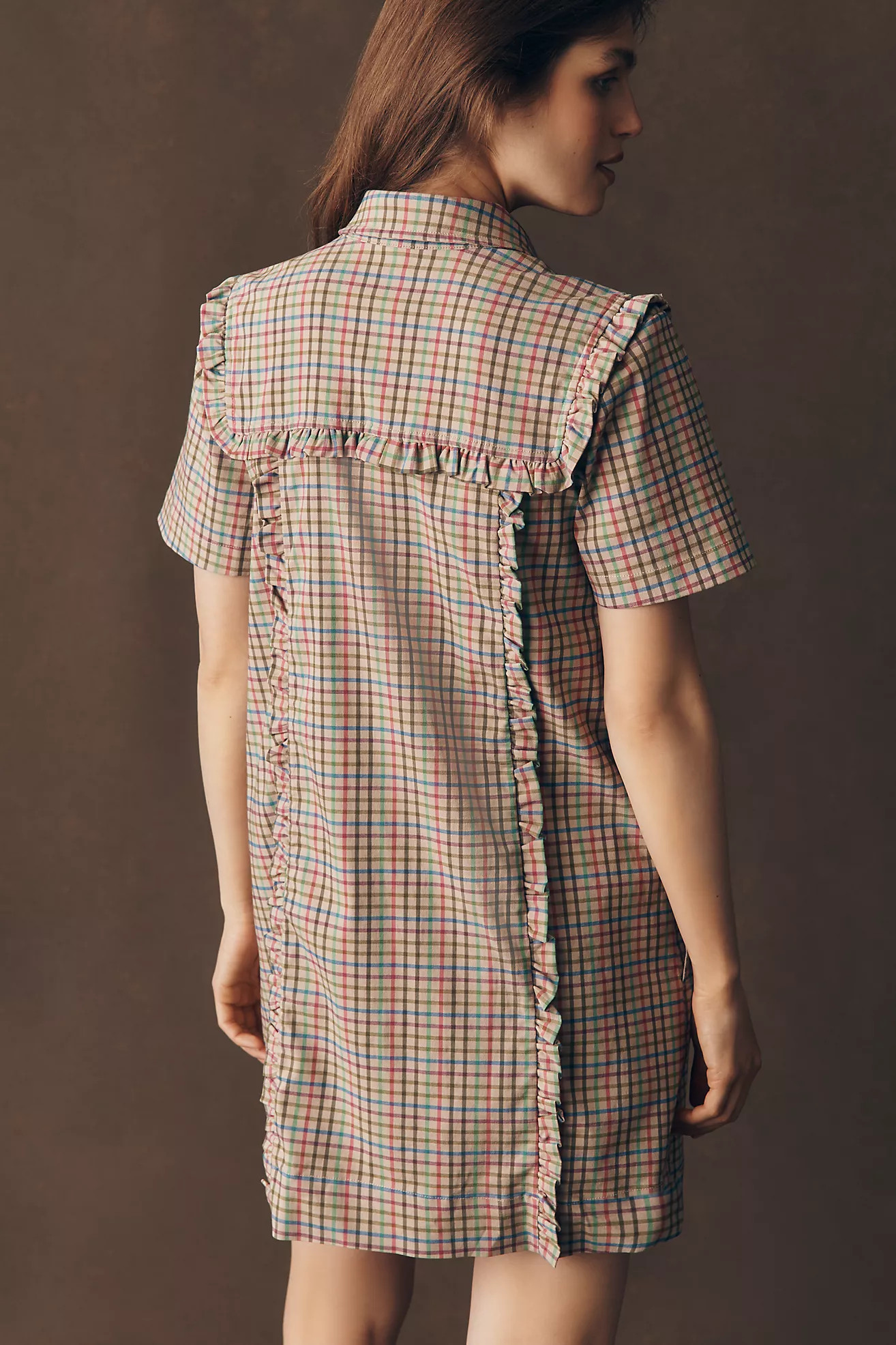 By Anthropologie Short-Sleeve Metallic Brocade Mini Dress | Anthropologie (US)