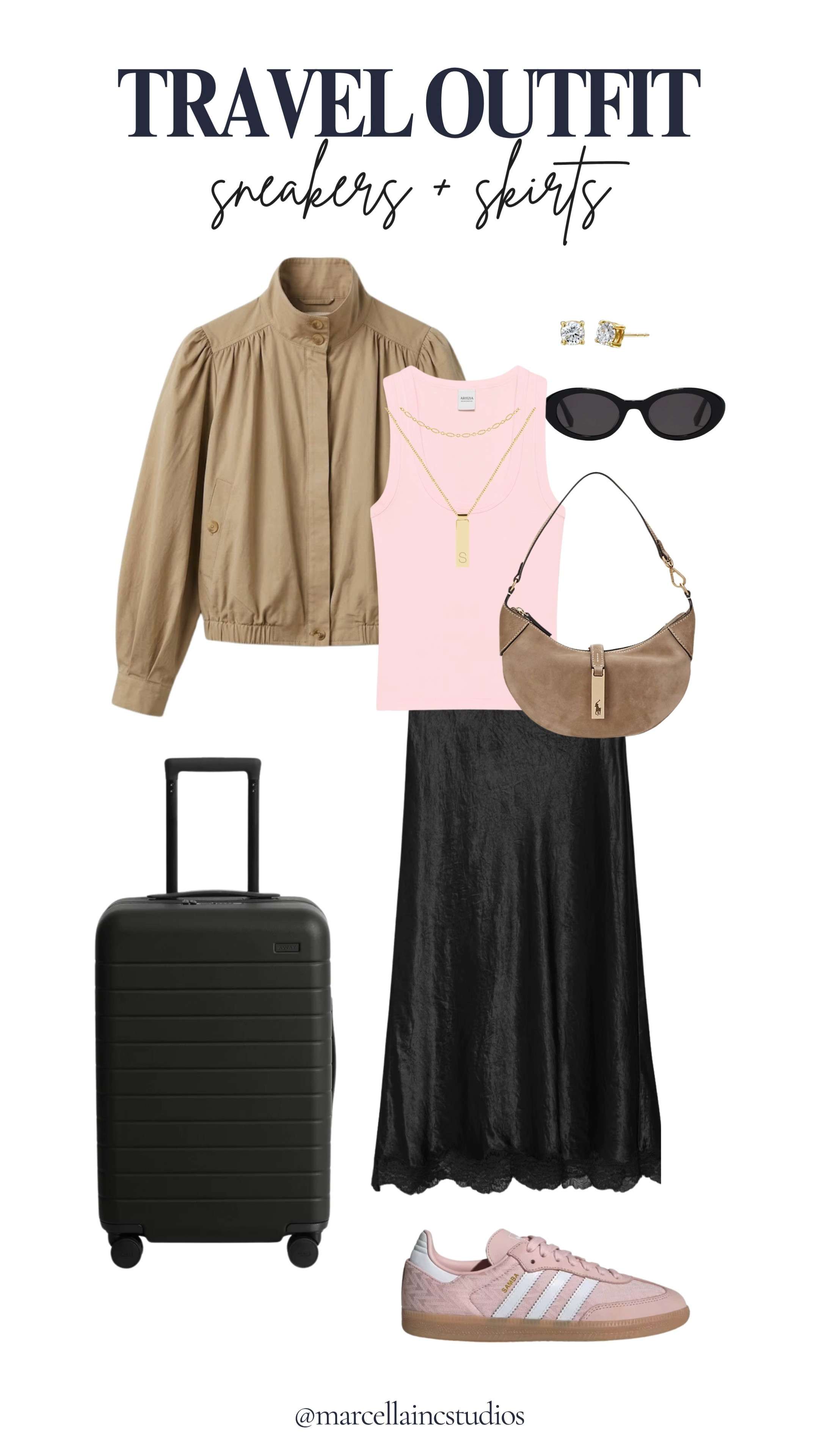 Travel, Airport Outfit Formula for Comfort:
1. Light Jacket
2. Layering tank or tee
3. Midi Skirt
4. Sneaker
#ltkstyletip #midiskirt #airportoutfit #businesstravel #traveloutfit #adidassamba

#LTKootd #LTKOver40 #LTKTravel