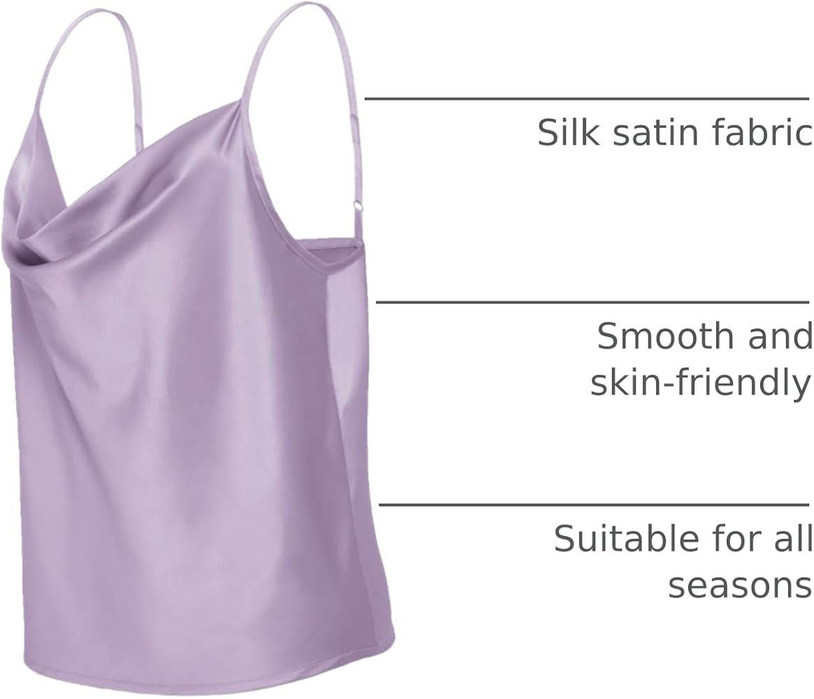 Women's Silk Satin Camisole Cowl Neck Tank Top Cami Silky Basic Tank Shirt Blouses | Amazon (US)