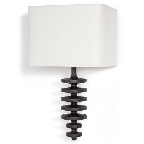 Regina Andrew Fishbone Rustic Lodge Ebony Birch Wood White Shade Sconce | Kathy Kuo Home