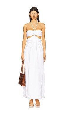 ADRIANA DEGREAS Solid Cut-Out Halterneck Long Dress in Off White from Revolve.com | Revolve Clothing (Global)