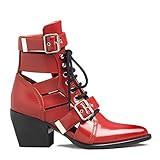 FOWT Western Cutout Ankle Boots Buckle Strap for Women, Cowboy Short Booties Chelsea Leather Lace up | Amazon (US)
