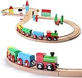 SainSmart Jr. Juego de tren de madera para niños pequeños con pistas de tren de doble cara para... | Amazon (US)
