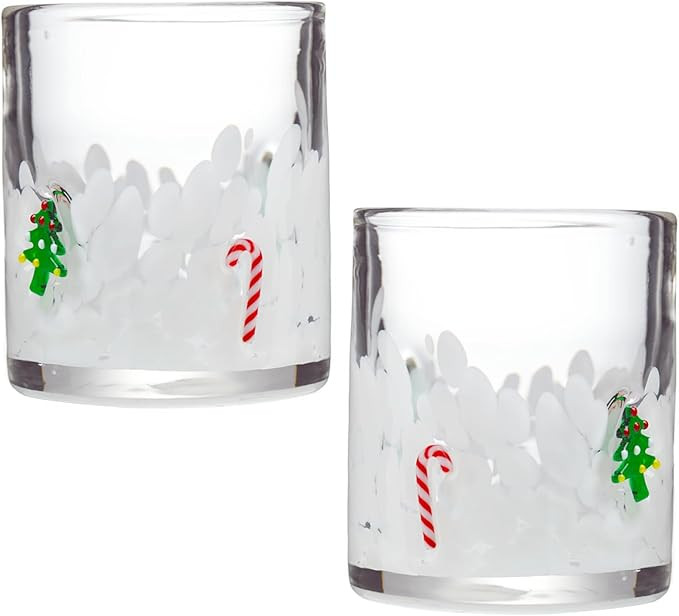 2 Pcs Christmas Icon Glass Cups - 16 oz Icon Juice Glasses with Christmas Tree & Candy Canes, Dou... | Amazon (US)