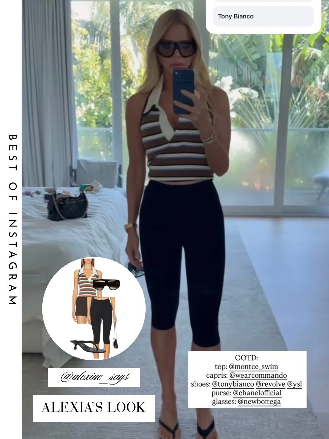 Alexia Echevarria’s Vrown Striped Sleeveless Polo Top and Capris 📸 = @alexiae_says