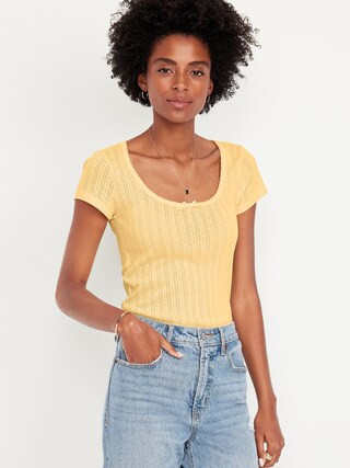 Lace-Trim Ribbed Pointelle T-Shirt | Old Navy | Old Navy (US)