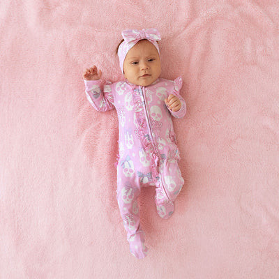 Ms. Kelly Picot Footie Ruffled Zippered One Piece Newborn / Pink | Posh Peanut