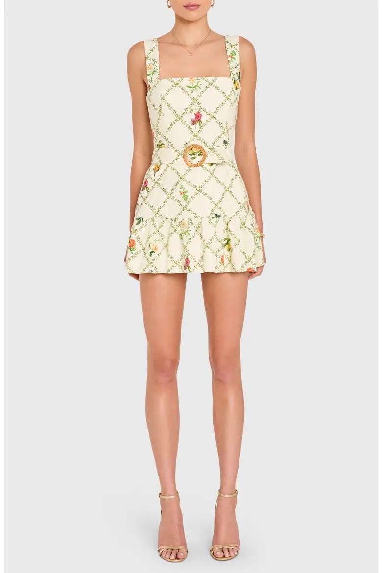 Lena Floral Print Belted Linen Blend Romper (Women) | Nordstrom | Nordstrom
