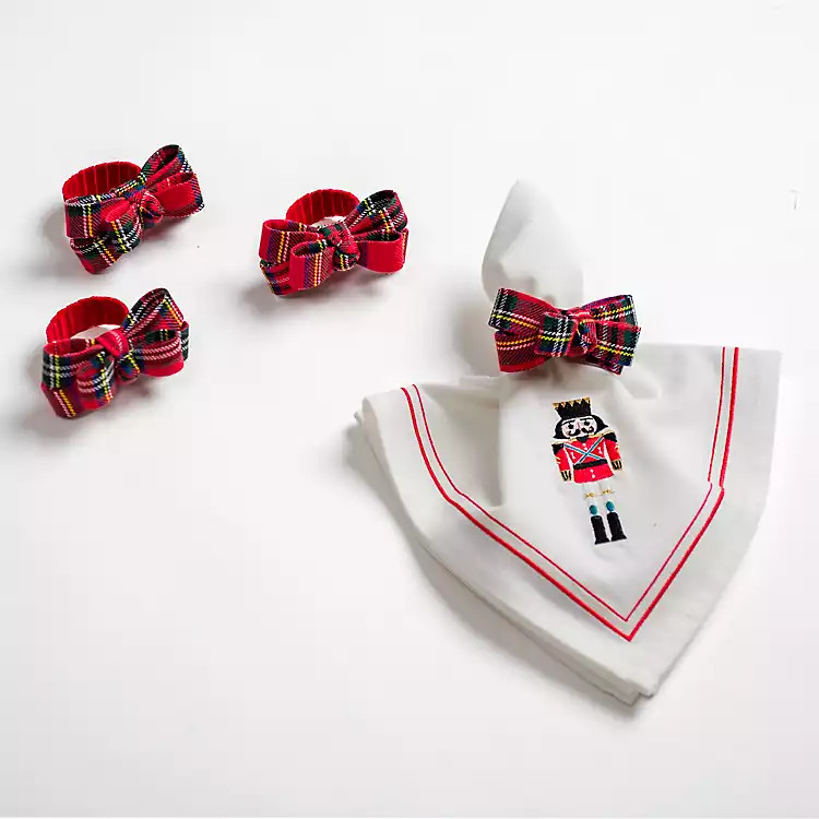 Red Plaid Bow Napkin Rings, Set of 4 | Kirkland's Home
