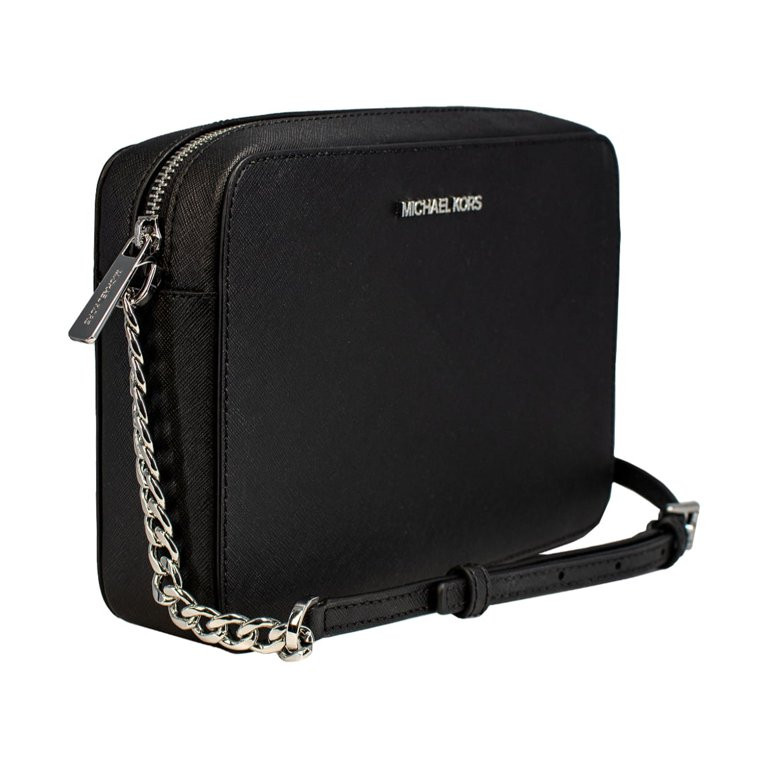 Michael Kors Women's Jet Set Large East West Crossbody Handbag Saffiano-Black/Silver | Walmart (US)