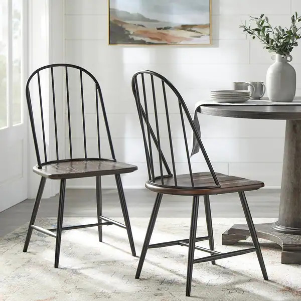 Simple Living Milo Mixed Media Dining Chairs (Set of 2) - Black, Espresso | Bed Bath & Beyond