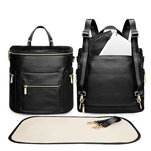 Diaper Bag Backpack Baby Diaper Bag by miss fong, Large Leather Diaper Bag Backpack with 15 Pockets Diaper Bag Organizer, Changing Pad, Stroller Straps and 2 Insulated Pockets (Convertible, Black) | Amazon (US)
