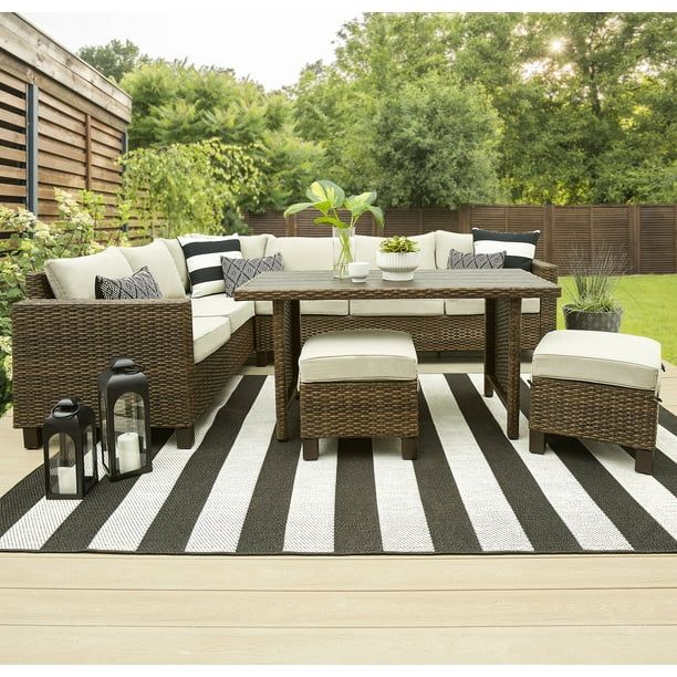 Better Homes & Gardens Brookbury 5-Piece Outdoor Wicker Sectional Dining Set | Walmart (US)