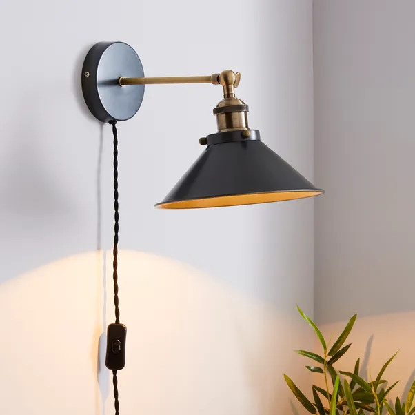 Logan Grey Industrial Easy Fit Plug In Wall Light | Dunelm (migrated)