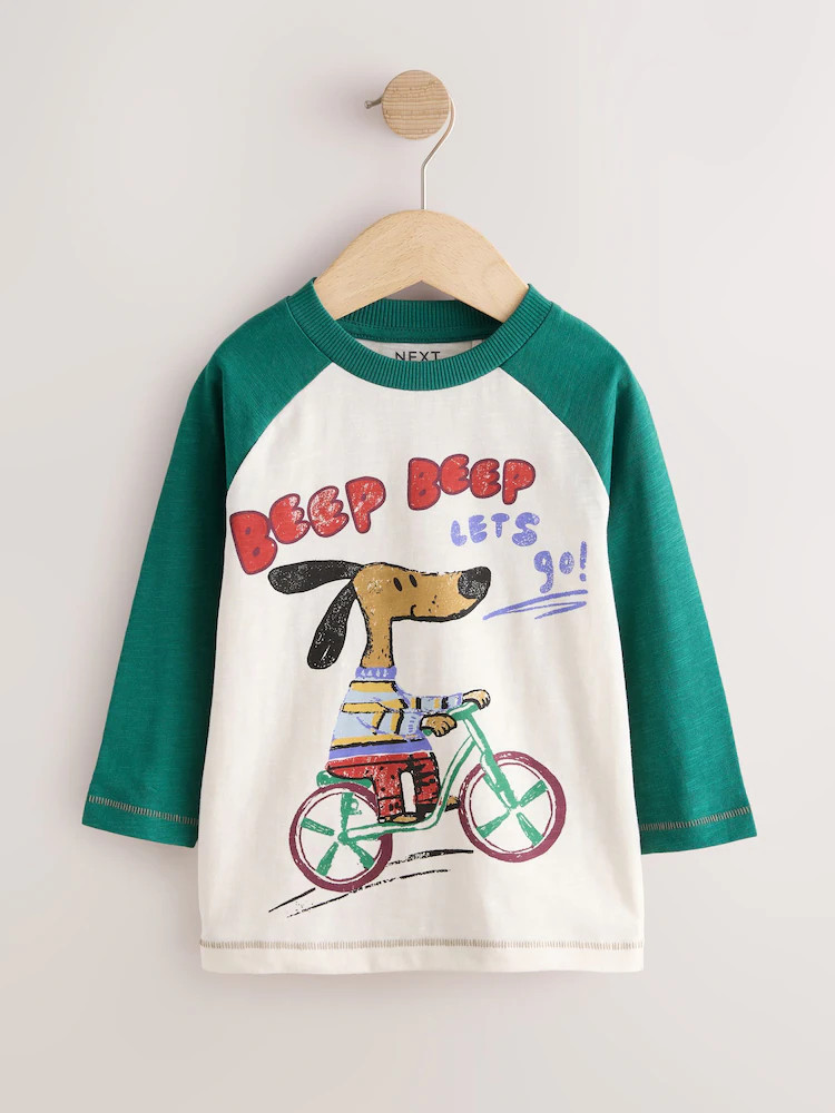 Green/Ecru Ragan Dog Long Sleeve Graphic T-Shirt (3mths-7yrs) | Next US