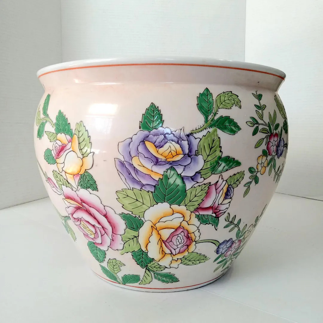Asian Fishbowl Planter, Large Blush Pink Asian Floral Planter 13" X 10 1/2" - Etsy | Etsy (US)