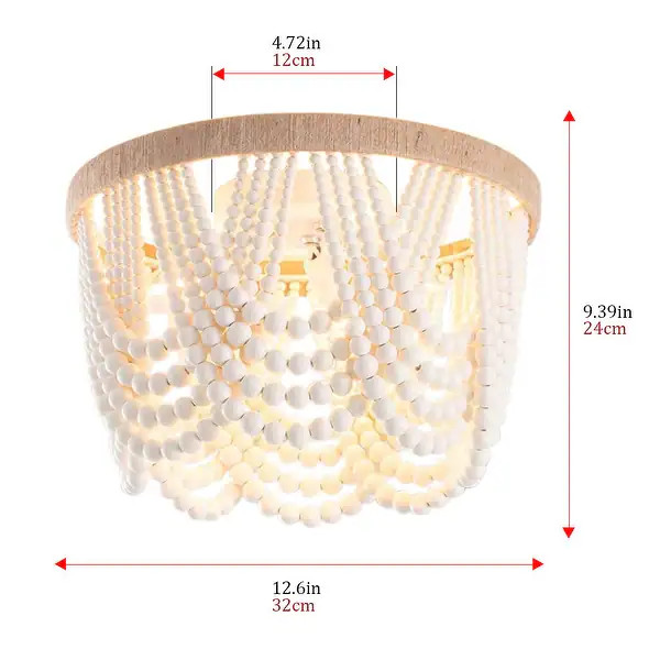 Vintage 3-Light Oak Wood Bead Matte White Bohemia Style Ceiling Lamp | Bed Bath & Beyond