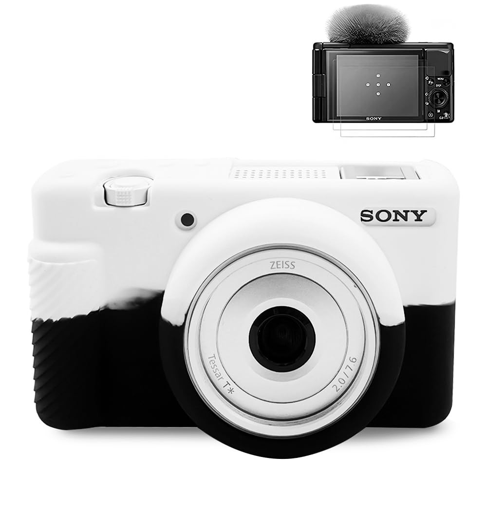 Pocoukate Case for Sony ZV-1F, ZV-1 II/ZV-1M2 Vlog Camera, ZV1F Camera Silicone Cover Skin, Anti-Scratch Slim Fit Soft Sleeve with ZV1 F Screen Protector- Black & White | Amazon (US)