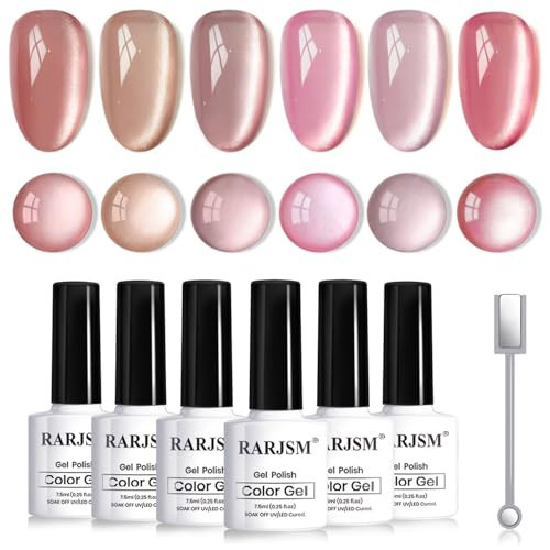 RARJSM Nude Glitter Cat Eye Gel Nail Polish Set 6Pcs Ceramics Pink Light Purple Brown Velvet Shimmer Smoothie Cateye Gel Polish with Magnetic Stick UV LED Curing Require Home Salon Nail Design | Amazon (US)