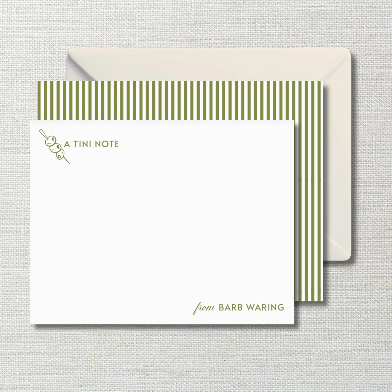 Personalized “A Tini Note” Stationery Set | Custom Name Flat Cards With Olive Martini Illustr... | Etsy (US)