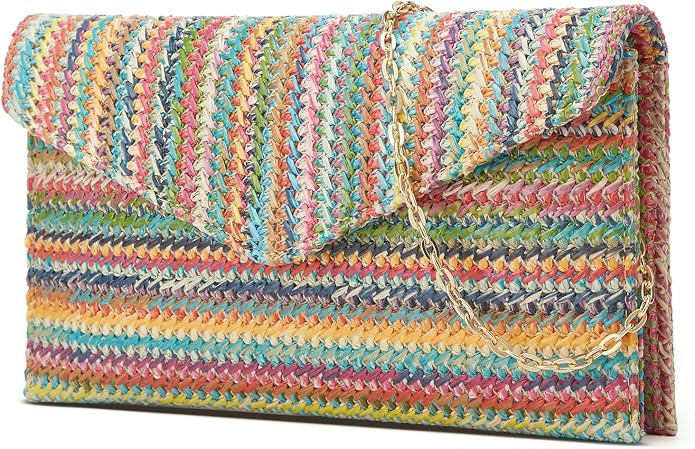Straw Envelope Clutch for Women Stylish Evening Clutch Beach Shoulder Crossbody Chain Purse Summe... | Amazon (US)