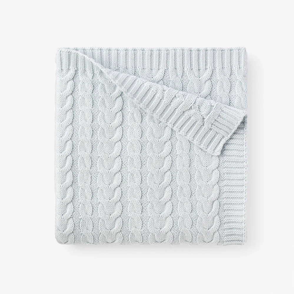 Pale Blue Horseshoe Cable Knit Baby Blanket | Elegant Baby