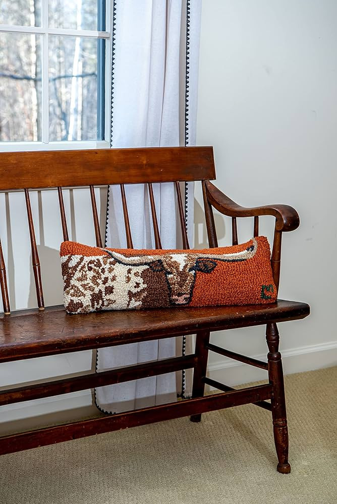 Artist-Designed Longhorn Hand-Hooked Wool Decorative Throw Pillow (8 IN x 24 IN) Wildlife Pillow ... | Amazon (US)