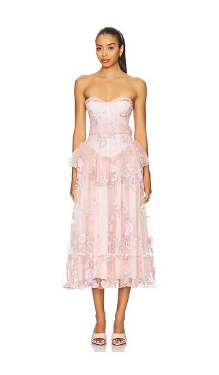 For Love & Lemons Emmeline Embroidery Midi Dress in Blush. - size M | Revolve Clothing (Global)