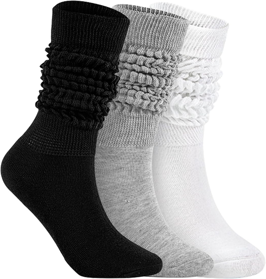 Slouch Socks for Woman 3 Pack Scrunch Socks Soft High Boot Socks Warm Thick Knit Woman Long Socks | Amazon (US)